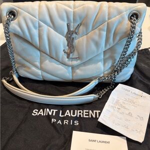 Preloved Saint Laurent Cream Quilted Leather Shoulder Bag FULL SET